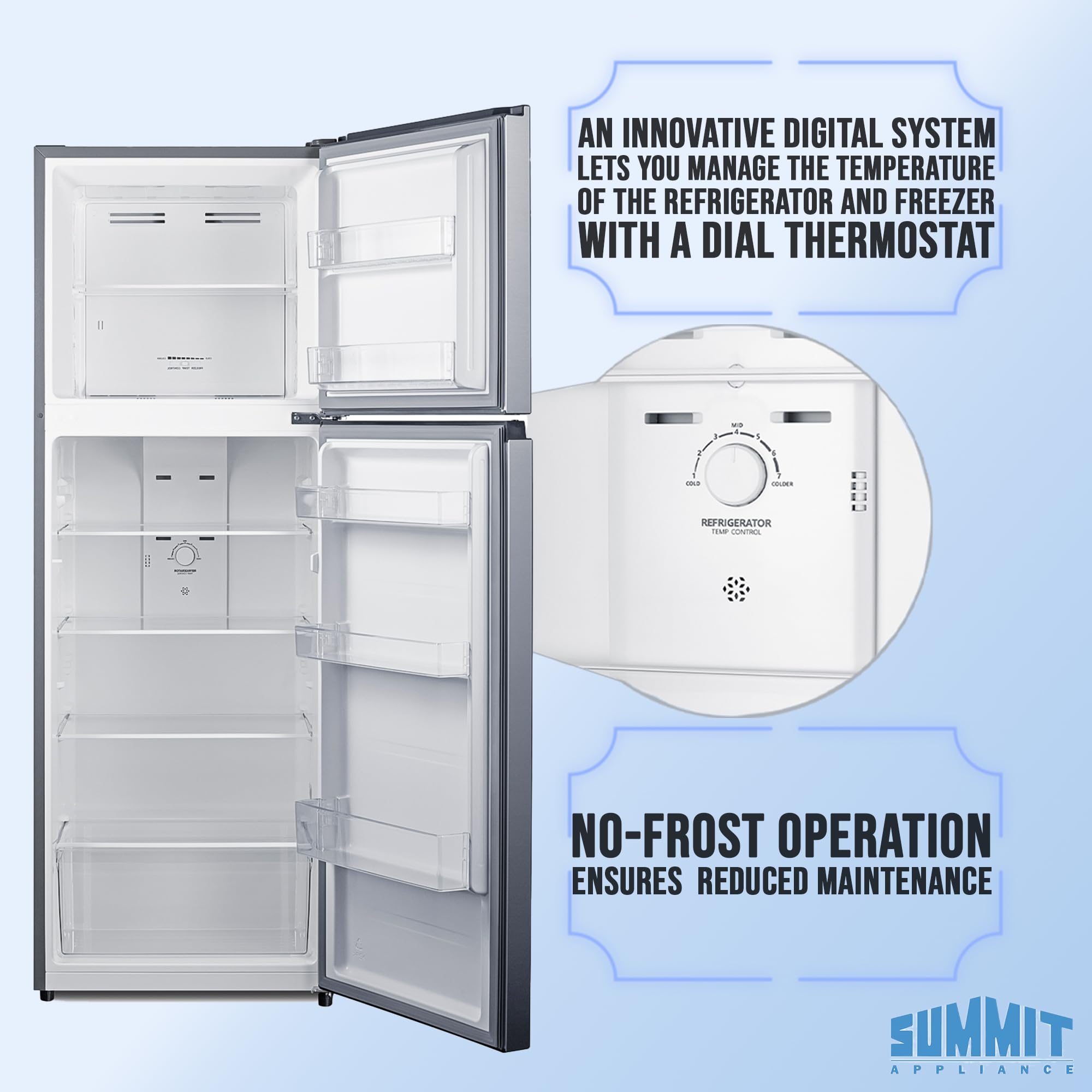 Summit 30” Top Mount Refrigerator - Freezer, 18 cu.ft. Capacity, ENERGY STAR, Stainless steel - FF18SS