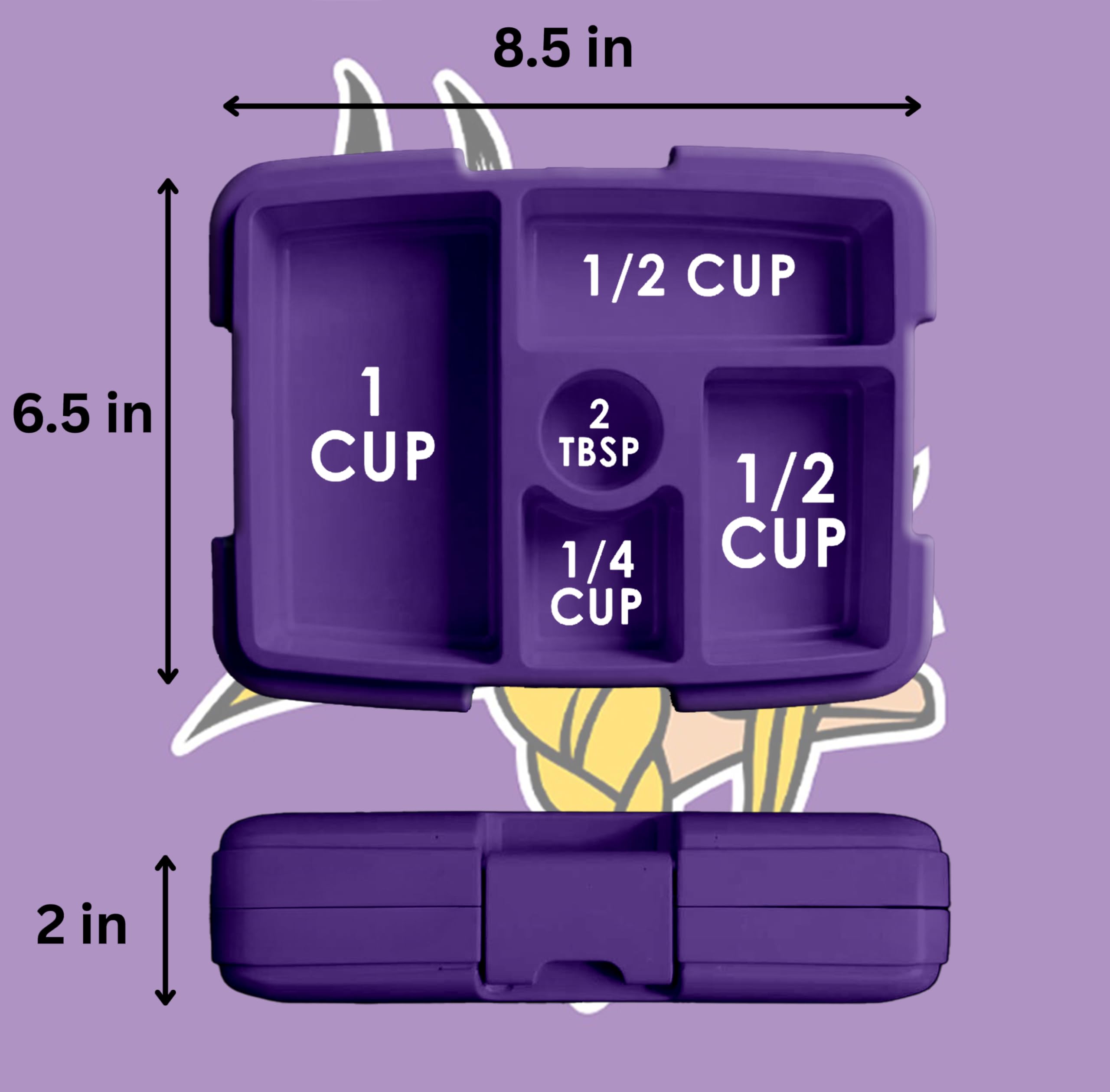 FOCO NFL Bento-Lunchbox für Erwachsene, offizielles Lizenzprodukt, zweifarbig, großes Logo, Fußball-Optik, auslaufsicher, 5 Fächer, Minnesota Vikings