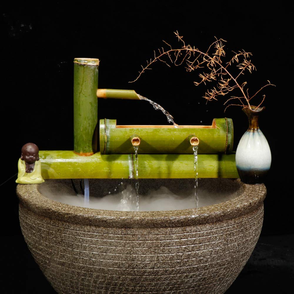 ERoomQ Bamboo Fountain Water Feature Handmade Fountain Pump Sculptures Statues Home Decoration Arts Crafts Artwork Waterfall Outdoorese Garden Feature(60cm)