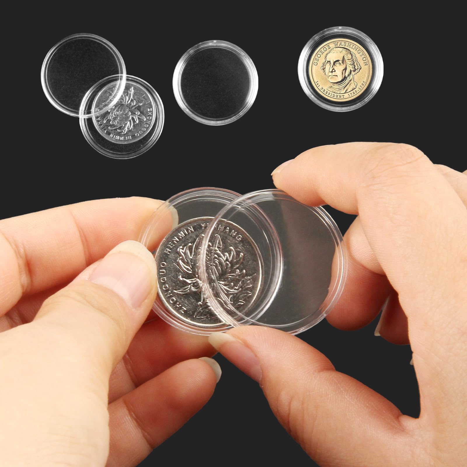 100 sztuk przezroczyste kapsułki na monety i 1 pudełko do przechowywania okrągłe rękawy na monety kapsułki 30mm for 2 euro coins storage coin collection coin display