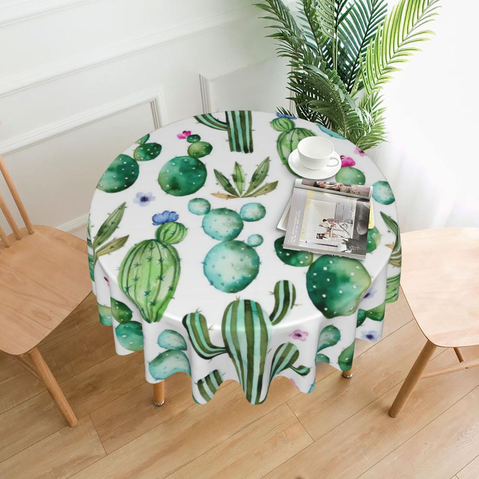YYHWHJDE Cactus Flower Prints Round Decorative Tablecloth 60in – Elevate Your Dining Space with this Elegant Throw for Everyday Charm & Special Occasions