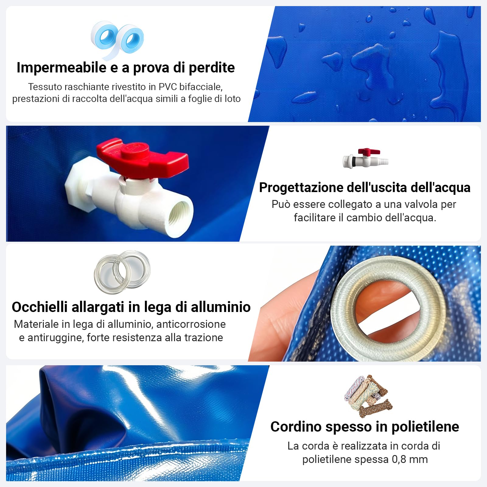 Laghetti da Giardino Fuori Terra Serbatoio Professionale per Acqua Salata con Sistema di Ricircolo - per Crostacei e Organismi Marini | 3x1x0.9m | Blu