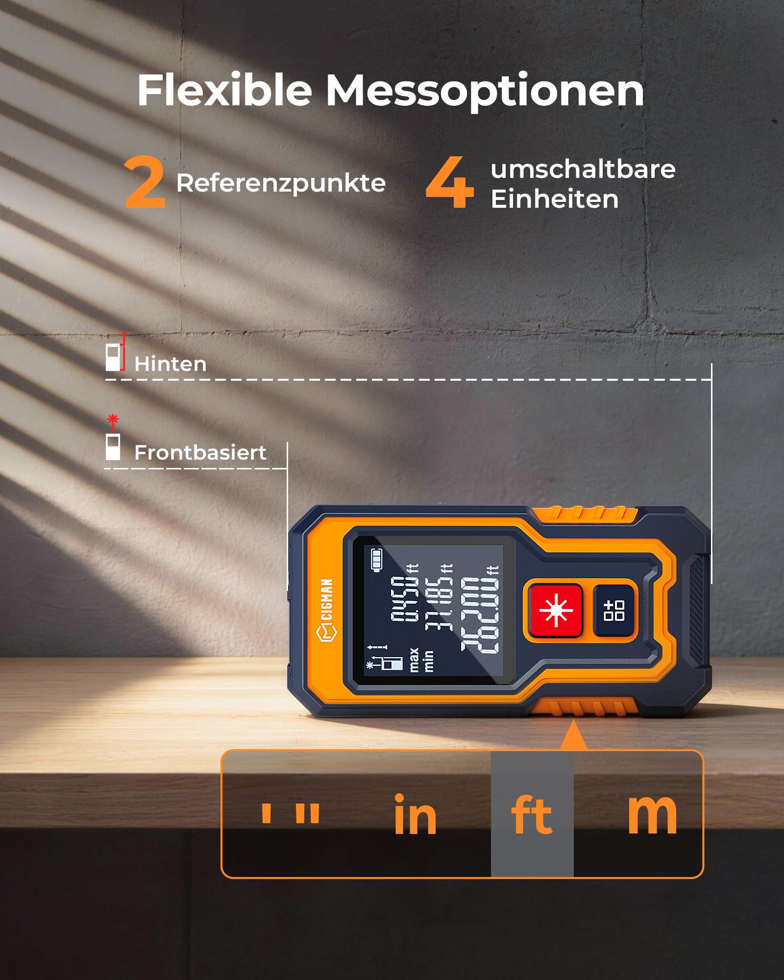 80 m Laser-Entfernungsmesser, CIGMAN Digitales Lasermessgerät mit hoher Genauigkeit, Mini Lasermessgerät mit wiederaufladbarer Batterie und LCD zur Messung von Entfernung/Fläche/Volumen/Pythagoras