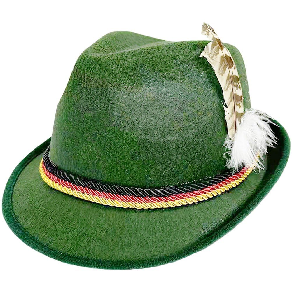 Sslvya Felt Oktoberfest Hat with Feather, German Bavarian Costume Fedora Hat Adult Jazz Cap Beer Festivals Fancy Dress Accessory