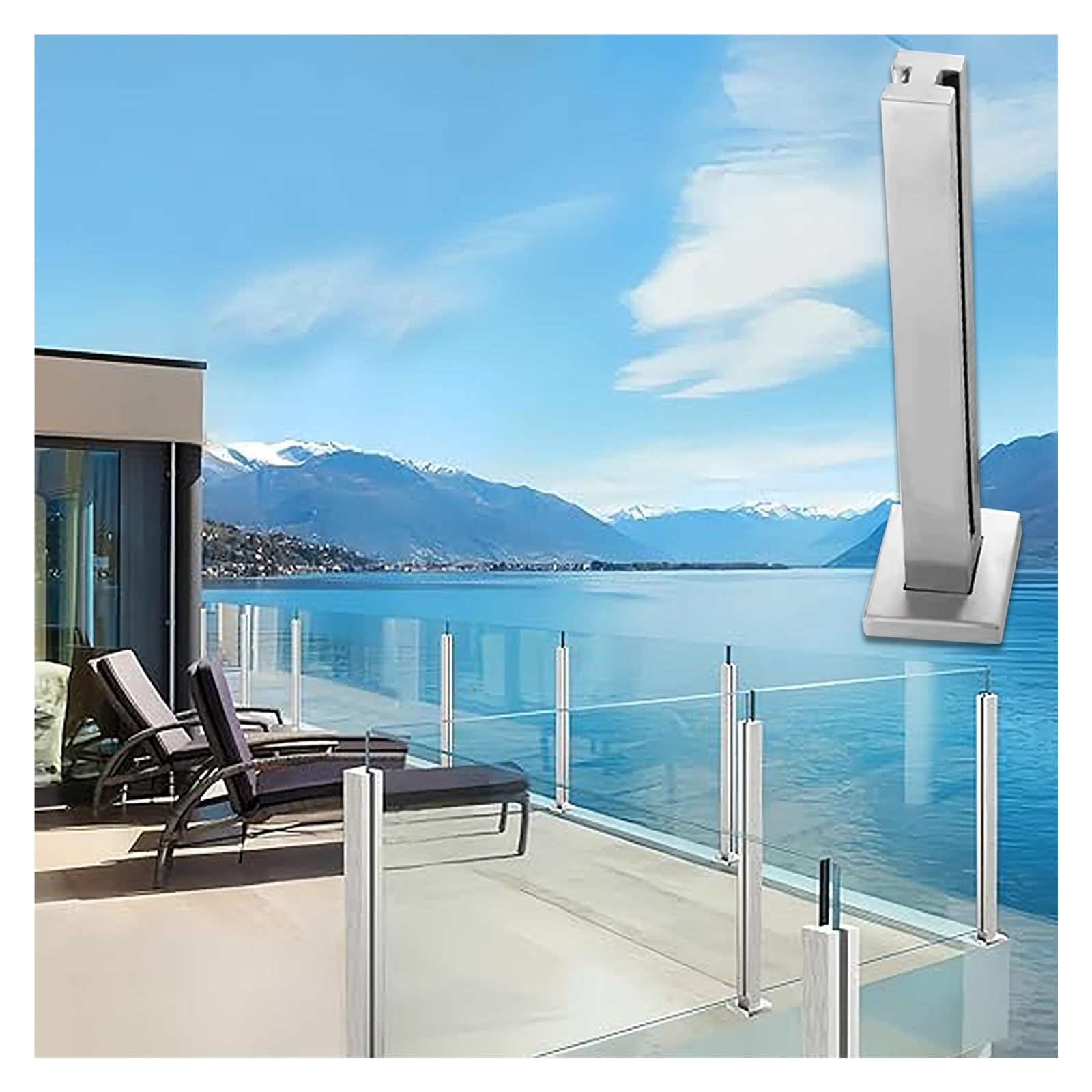 Poteau de garde-corps en verre pour balcon et escaliers avec connecteur, hauteur 35 po
