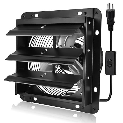 Criditpid 7 Inch Wall Shutter Exhaust Fan, Kitchen Exhaust Fan with ON/OFF Switch for Attic, Gable, Shed, Basement, Greenhouse, Garage Door Exhaust Fans, 576CFM, 1700RPM, Black