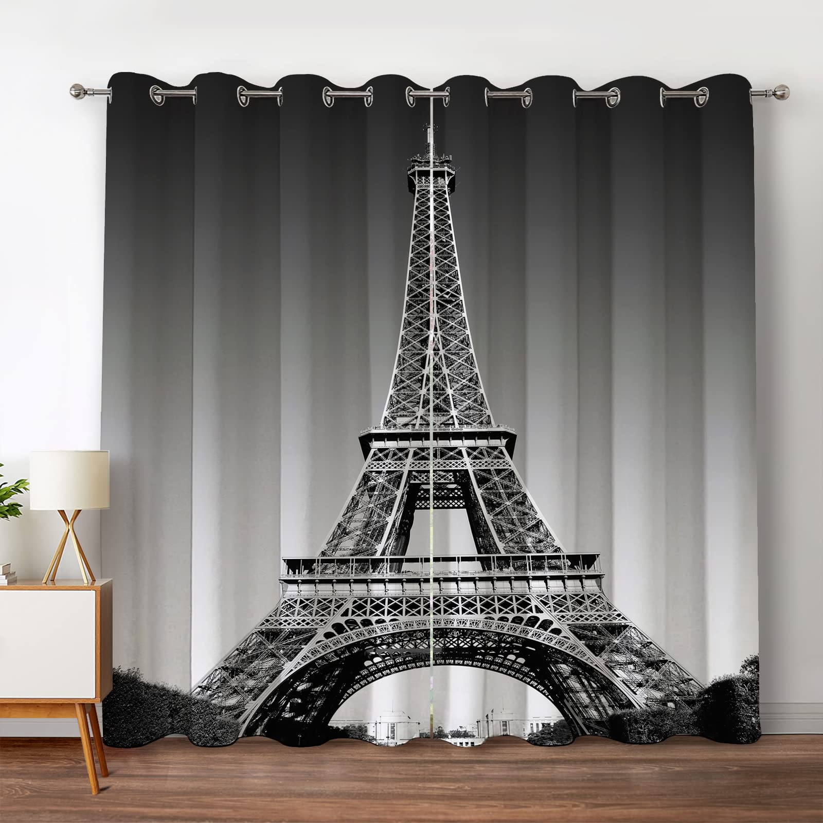 Jekeno Paris Eiffel Tower Blackout Curtains Paris Landmark Picture of Famous Place Cityscape Scene Decor for Bedroom Living Room Grommet Window Drapes