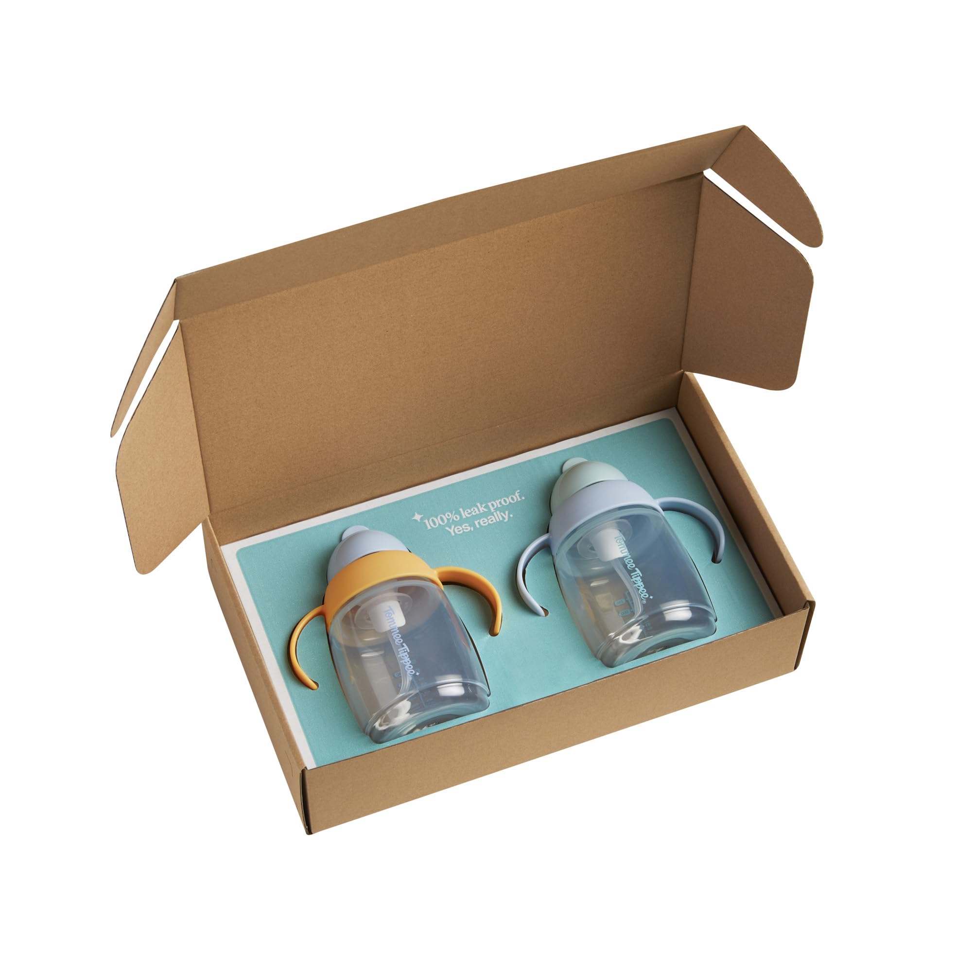 Tommee Tippee Tazza Trainer con Cannuccia, 240 ml, Agevola il Passaggio alla Tazza per i Bambini dai 6 Mesi in Su, con Cannuccia in Silicone e Manici Ergonomici, Blu e Arancione, Confezione da 2