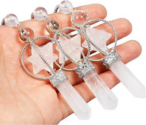 Miniatura 3 de SUNYIK Collar con colgante de chakra de estrella Merkaba de giro natural para mujeres y hombres, prismas hexagonales, punta de piedra reiki, varita