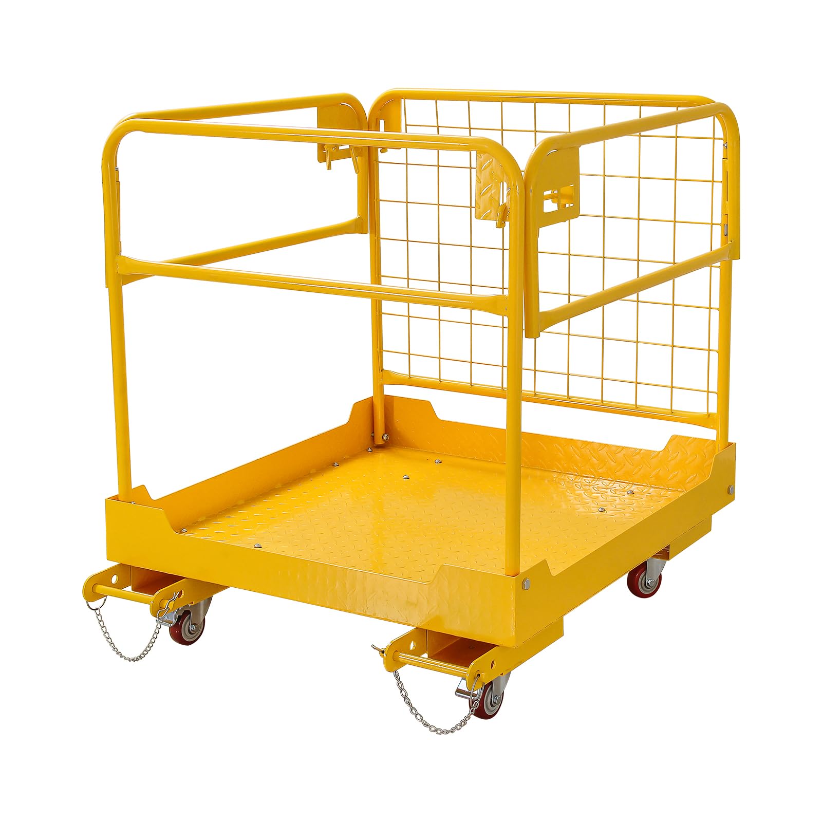Forklift Safety Cage - 36x36 Work Platform, 1800 lbs Capacity, Man Basket with Swivel Casters and Safety Belt Kits