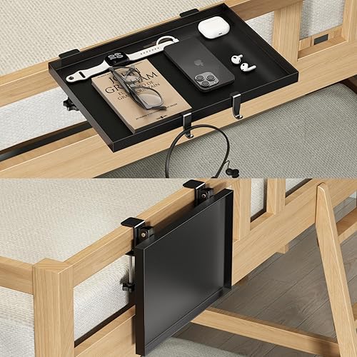 Estante de mesita de noche plegable, estante de metal con clip para litera superior, bandeja de mesa auxiliar de cama resistente para dormitorio