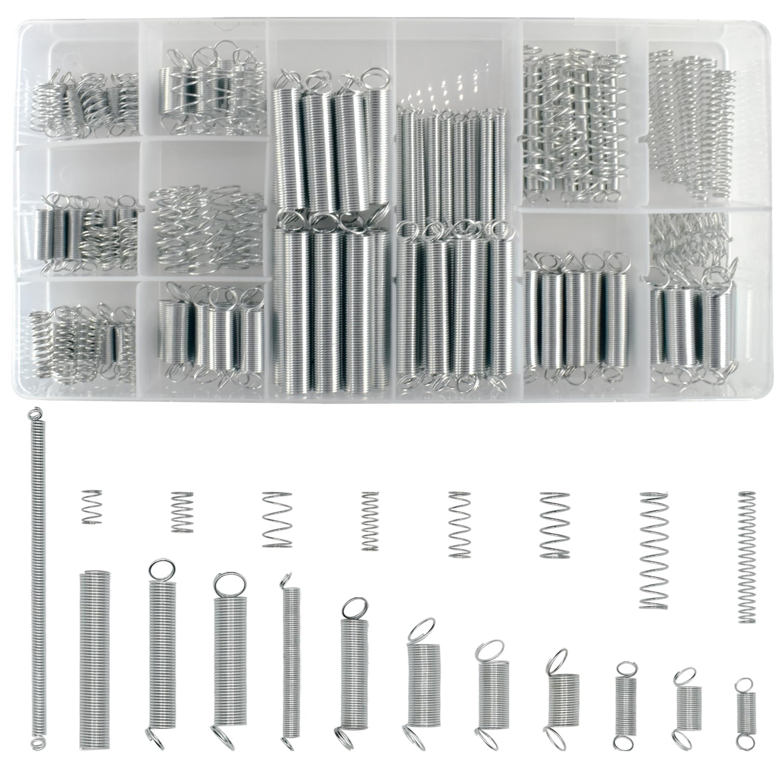 BDS-HOME 200Pcs Spring Assortment Kit, 20 Different Size Zinc Plated Extension and Compression Springs for Shops and Home Repairs Replacement Kit (