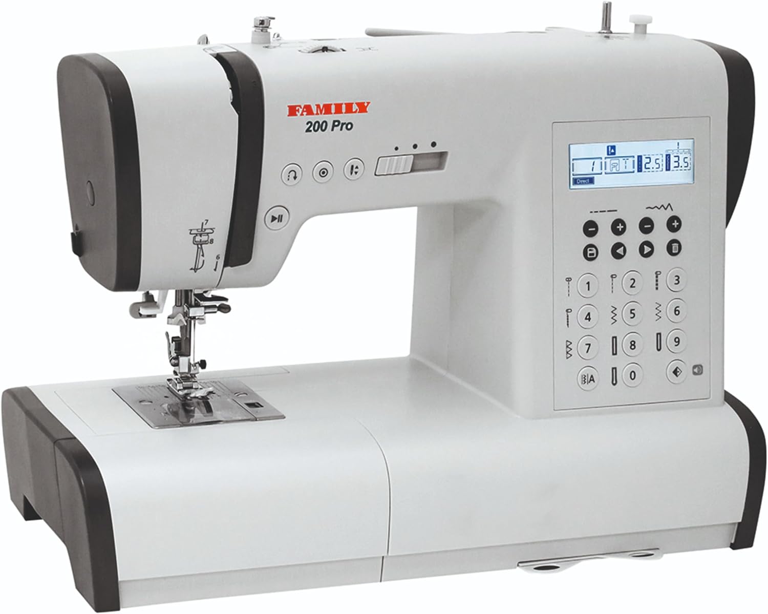 FAMILY 200 PRO|Computerized Easy-To-Use Sewing Machine with Top Loading Bobbin (Horizontal Rotary Hook), 203 Stitch Applications, 100 Built-in Stitches, Accessory Kit, Foot Pedal, Alphabet, Table product image