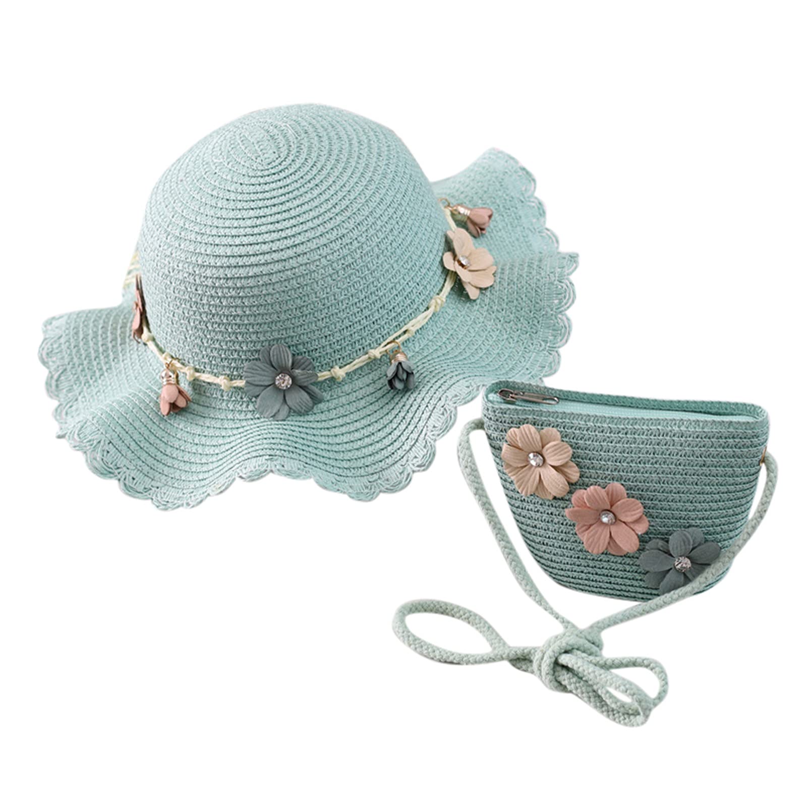 Generic Sombrero de protección solar de paja para niños, protector solar para verano + sombrero de playa, bolsa de paja para niñas, gorro de verano para niña, 2 años