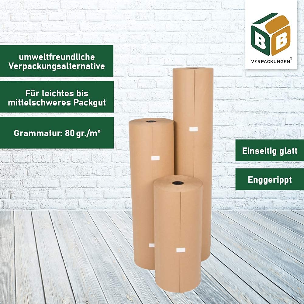 BB-Verpackungen 1 x Natronmischpapier 75 cm x 300 m (Grammatur 80 g/m², einseitig glatt, braun) - Sets zwischen 1 und 10 Rollen