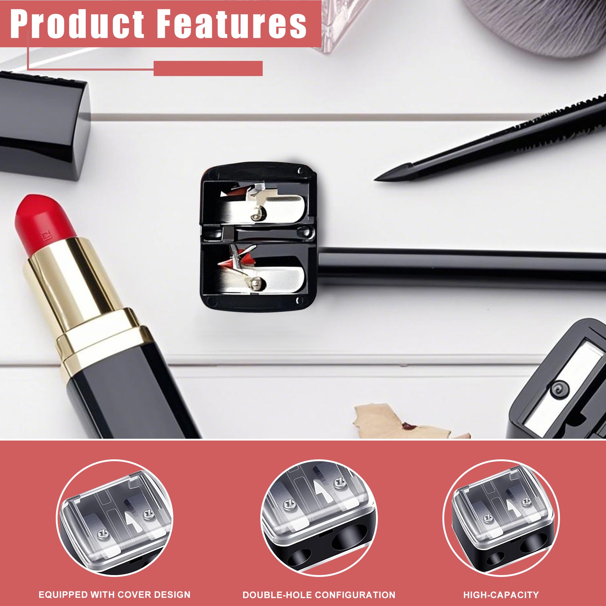 3er-Set Makeup Anspitzer – Für Dicke & Dünne Stifte, Mit Dose – Kajal, Eyeliner, Augenbrauenstift
