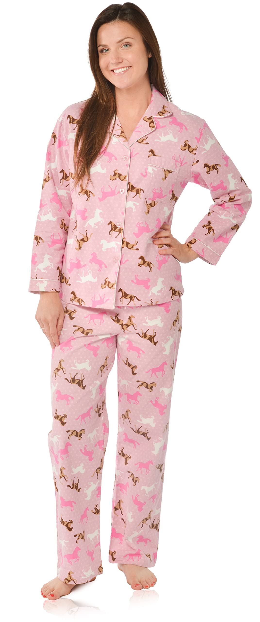 Leisureland Women's Cotton Flannel Long Sleeve Pajama Set, PJs Sleepwear