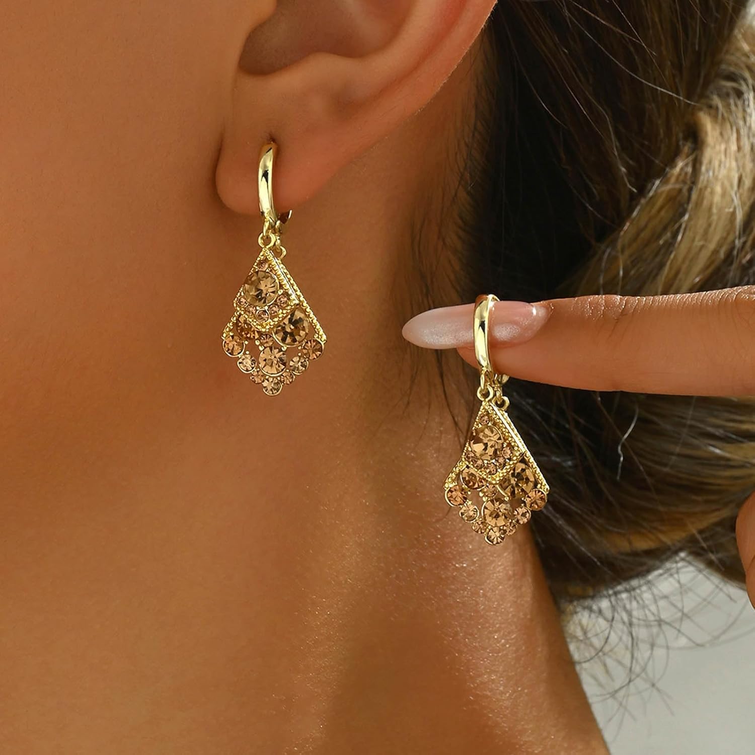 Boho Crystal Square Earrings Rhinestone Square Dangle Earrings Square Huggie Hoop Earrings Sparkly Geometric Earrings Jewelry for Women - Image 7