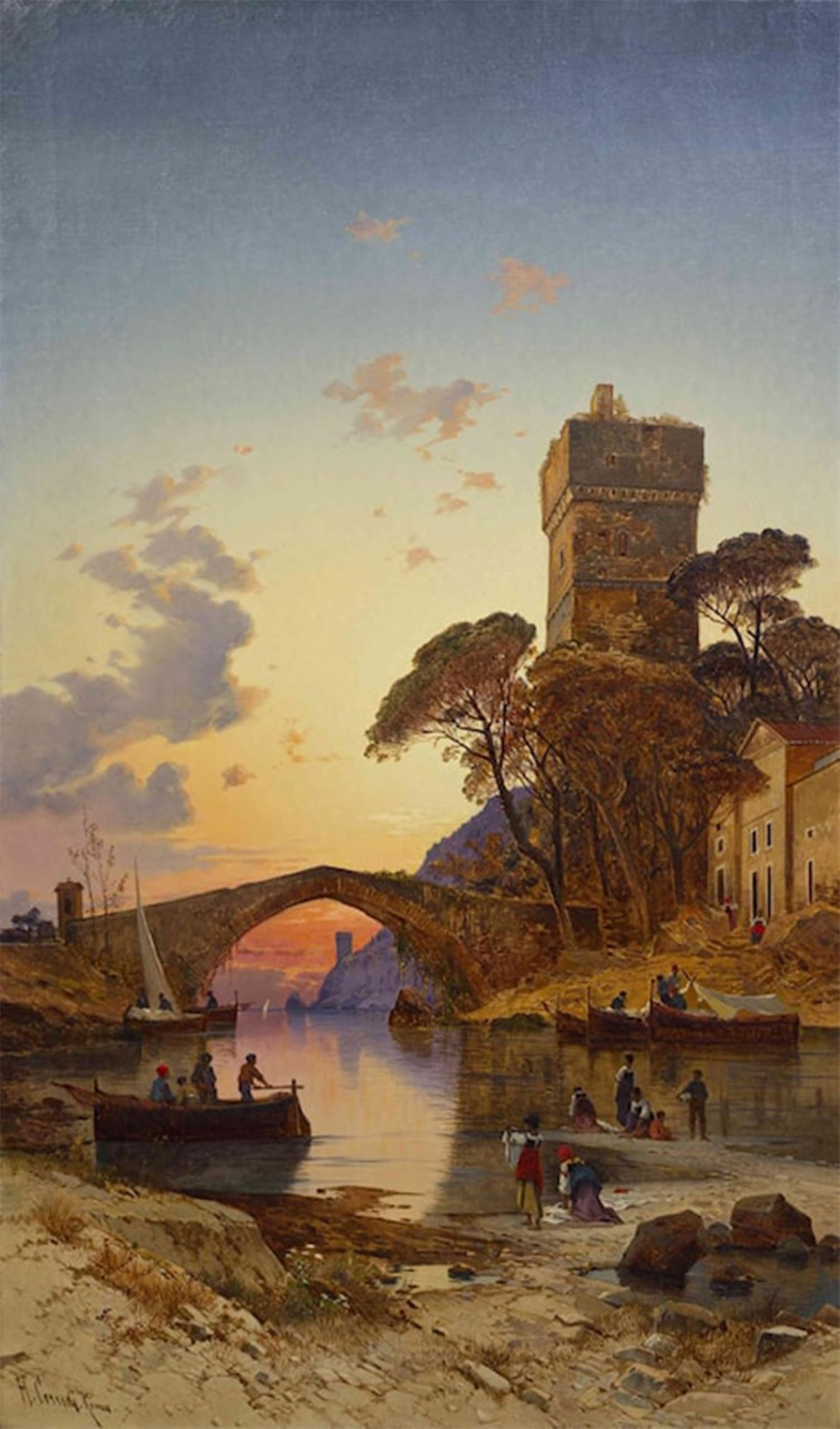 POSTERIIk Famous Modern Artwork Art Mural Fishing on the Bank of the Tiber by Hermann David Solomon Corrodi Oil Paintings Pictures for Home Decor 60x90cm