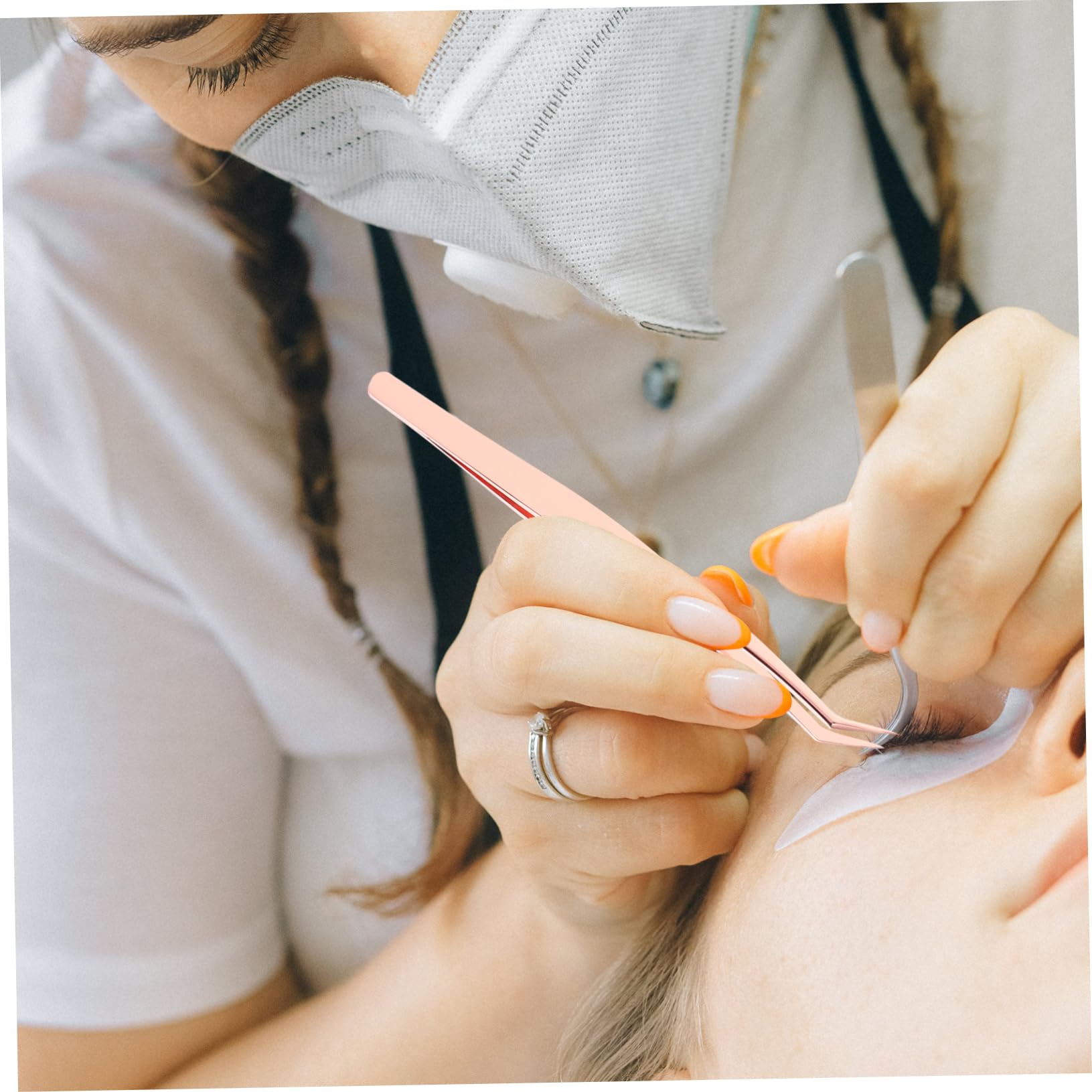 Healeved 12pezzi Pinzette Per Extension Ciglia Acciaio Inossidabile Include Pinzette Forma Di Delfino e Curva Confezione Elegante Rosa Per Makeup e Applicazione Ciglia Falsi
