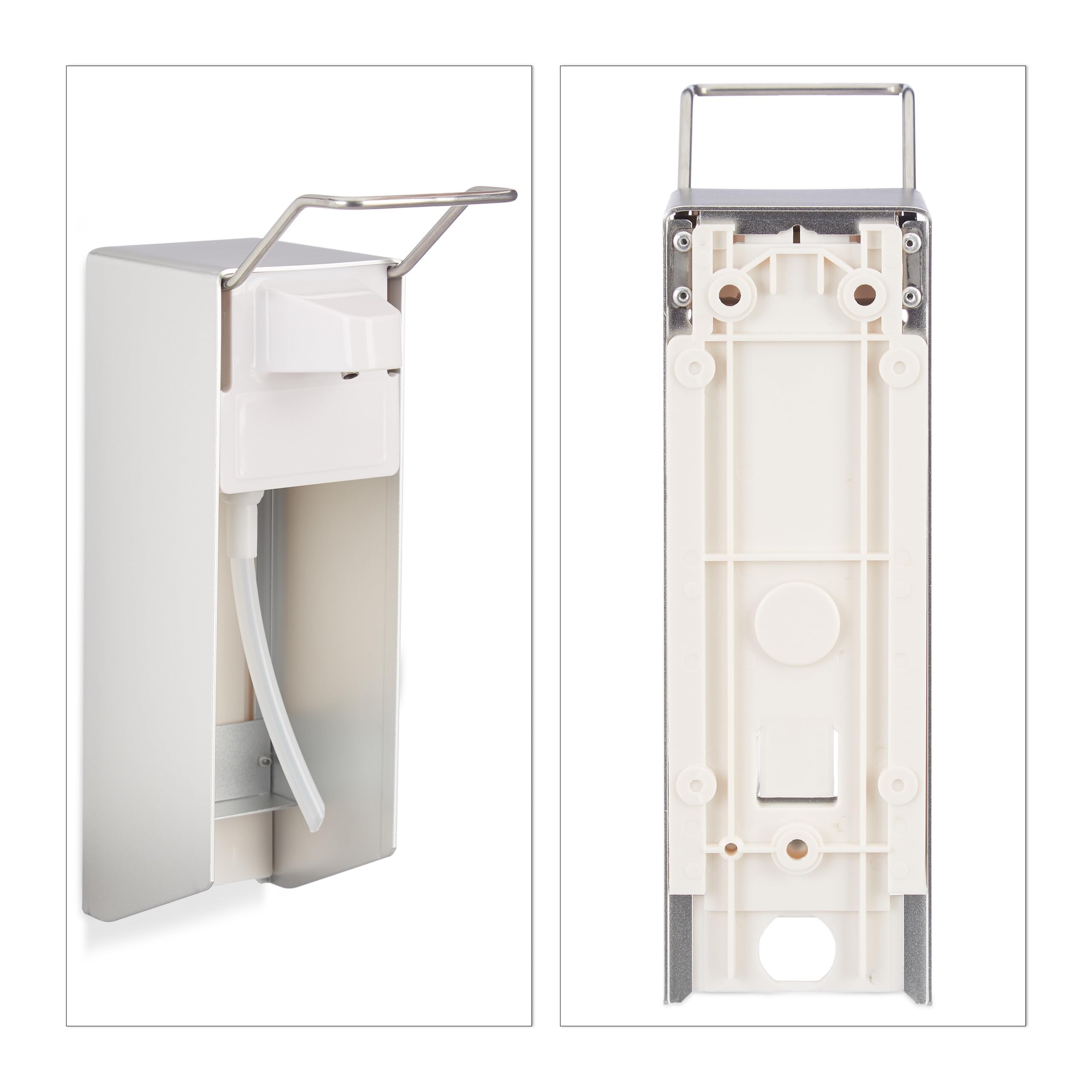 Relaxdays Dispenser Sapone a Muro, Set da 2, 500 ml Ciascuno, Erogatore Disinfettante a Parete, Dosatore Manuale, Bianco