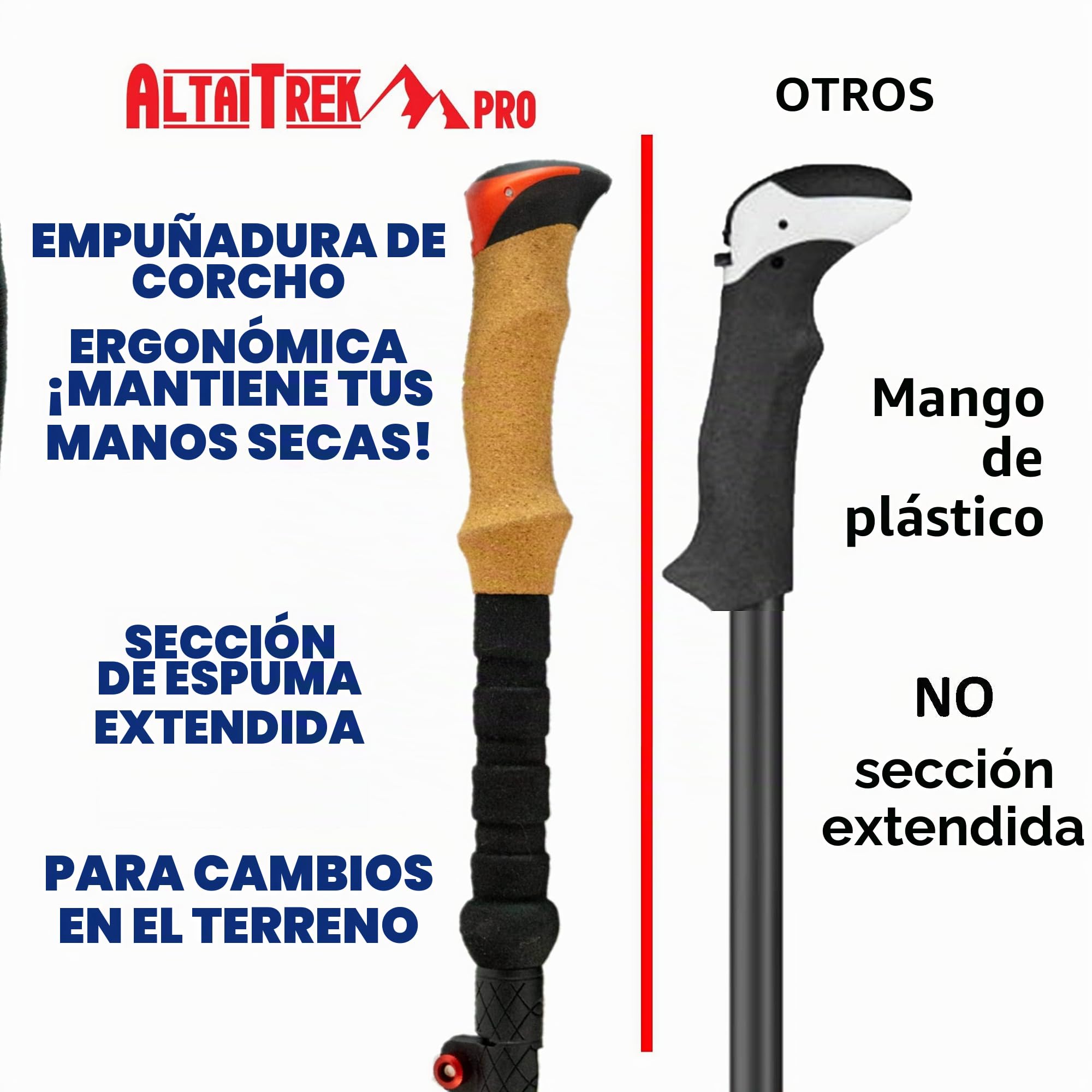 Bastones de Trekking telescópicos de Fibra de Carbono AltaiTrek PRO con Sistema de Bloqueo rápido, ultraligeros para Senderismo, montaña, Camping. Mango de Corcho Natural. Par