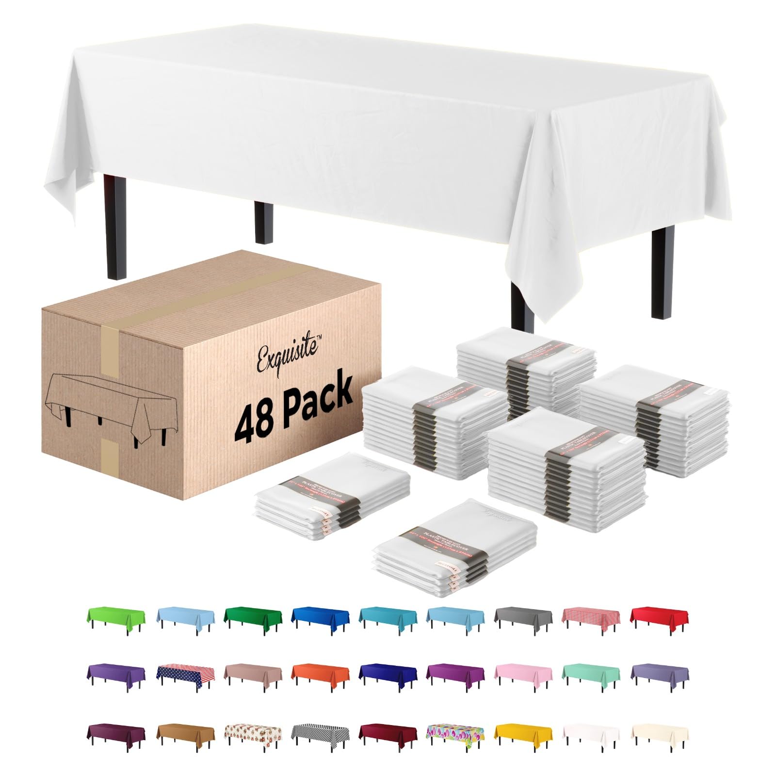 Exquisite 66% Thicker White Rectangle Tablecloth 54"X108" - 48 Pack