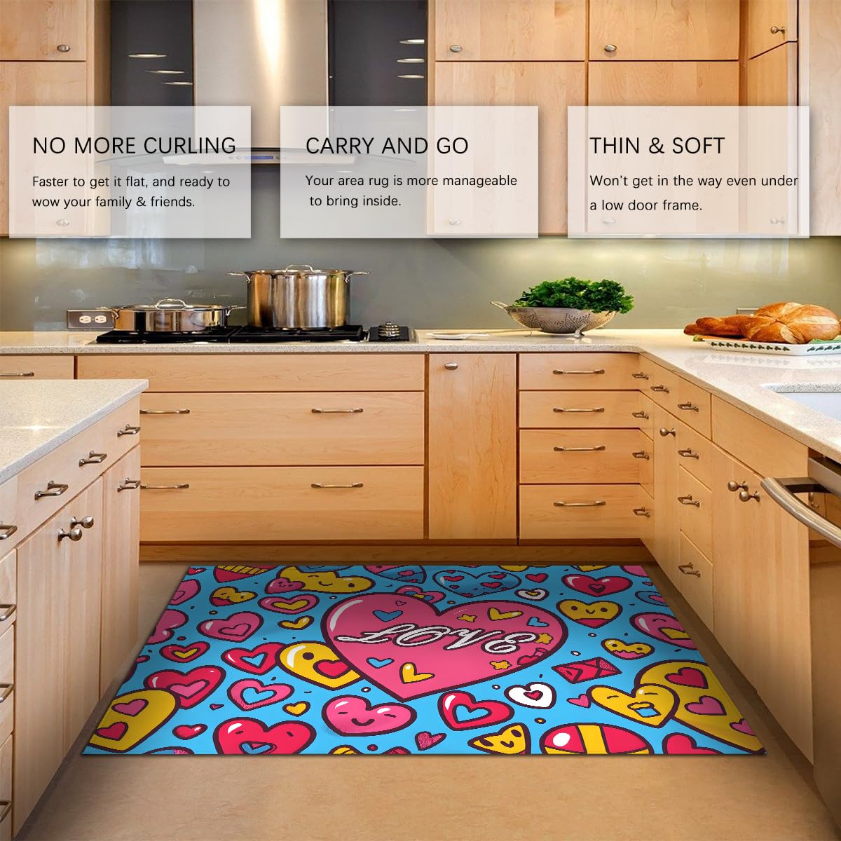 Tappeti per soggiorno Tappeto lavabile Cartoni animati blu e rosa per sala da pranzo Camera da letto Nursery Home Cuore d'amore antiscivolo Moquette a pelo basso 140x180cm
