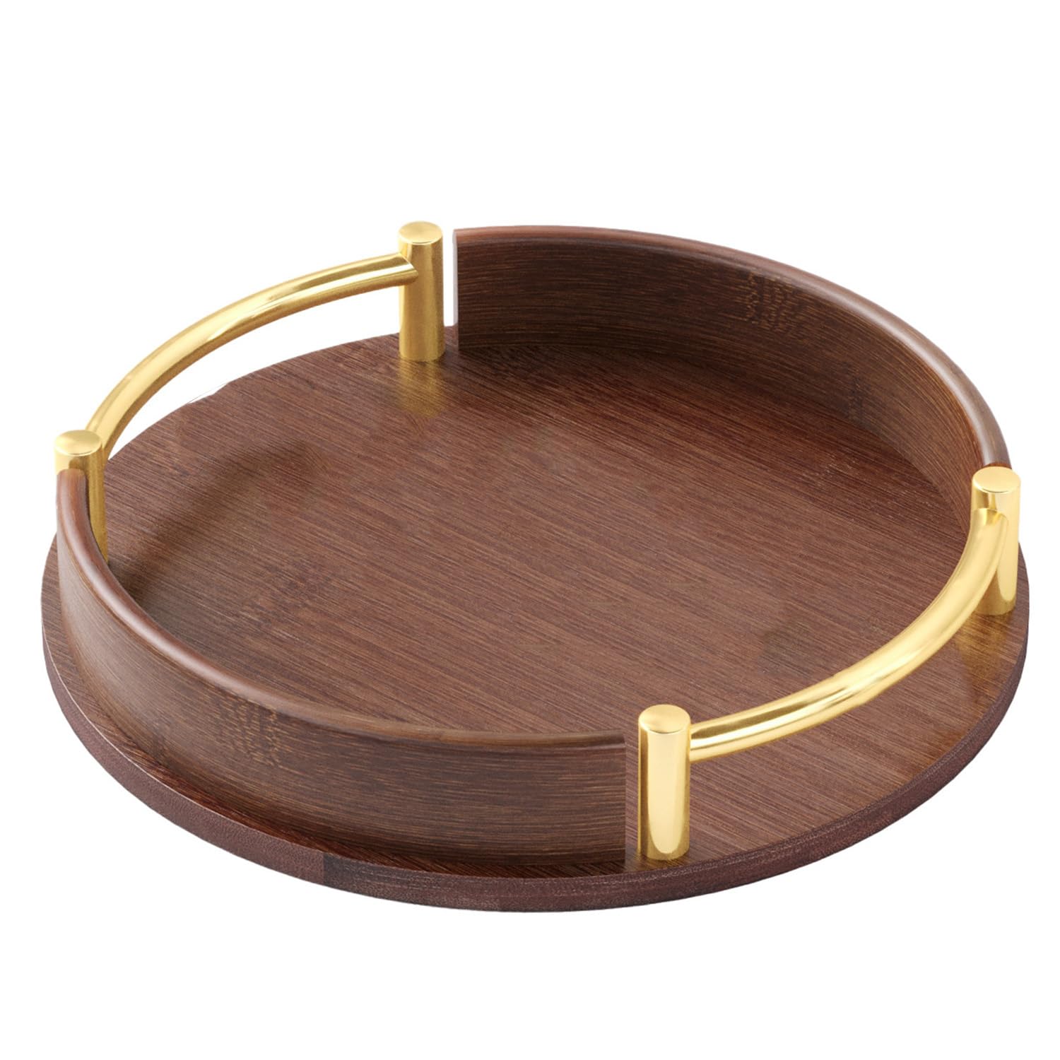Bandeja de bambú para servir – Plato de cocina redondo con asas de plástico para desayuno, té, café y pan – 25 x 25 cm