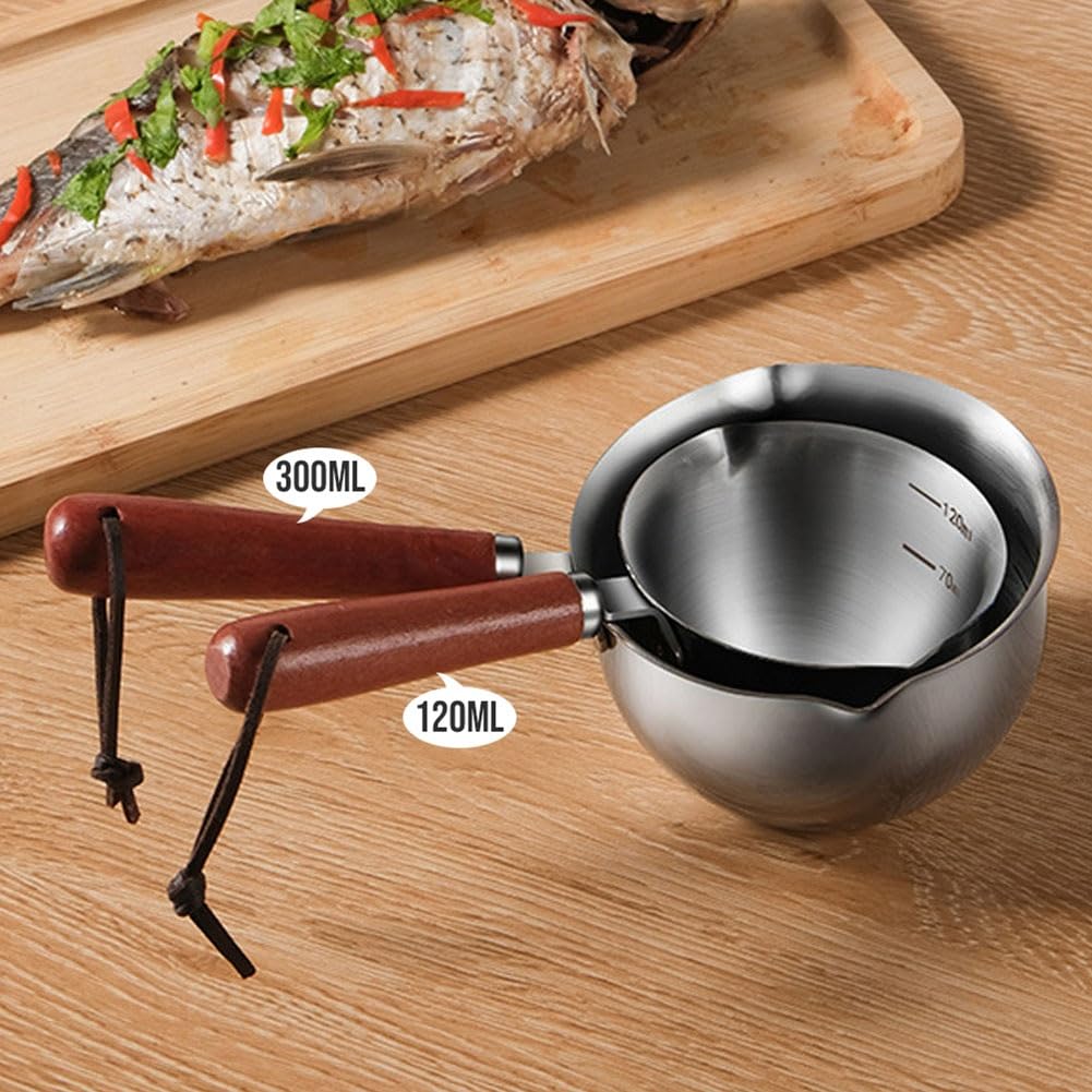 DAZZLEEX Pentolino per latte in acciaio inox con manico in legno per fornelli a induzione, a gas o elettrici, 150ml 300ml 500ml piccola casseruola per riscaldare il latte, sciogliere il burro