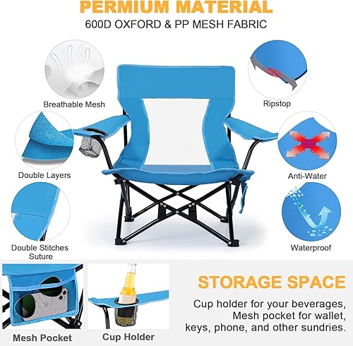 Miniatura 4 de Joyfair Silla de camping de playa (paquete de 2), silla plegable al aire libre para adultos, silla portátil resistente con reposabrazos para pesca