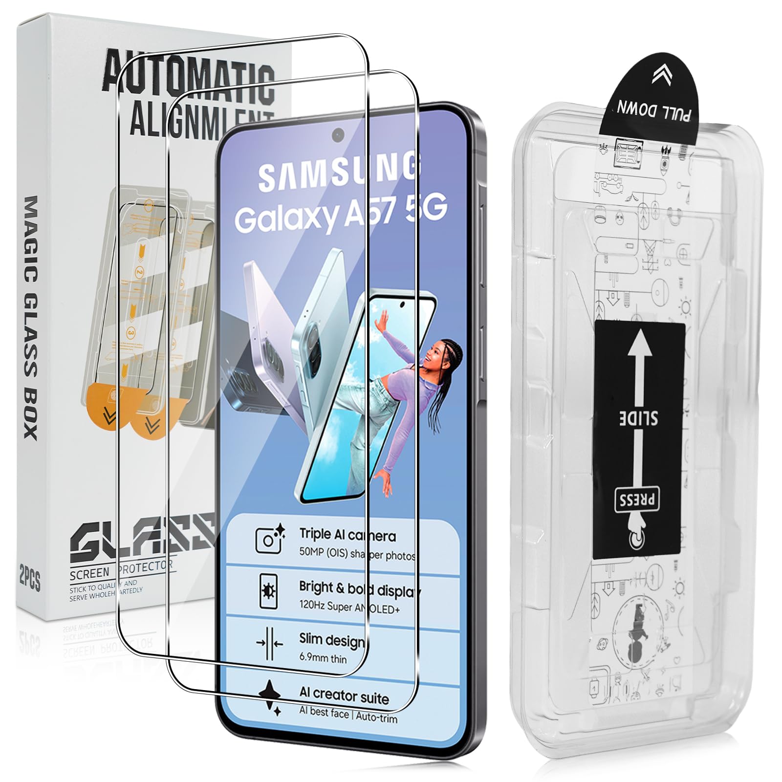 LiiLaa Schutzfolie für Samsung Galaxy A57 5G für Panzerglas, [Auto-Installation] [Full Screen] Gehärtete Glas Schutz Folie, 9H Displayfolie Kratzfest Schutzglas, Anti-Fingerabdruck, 2 Stück