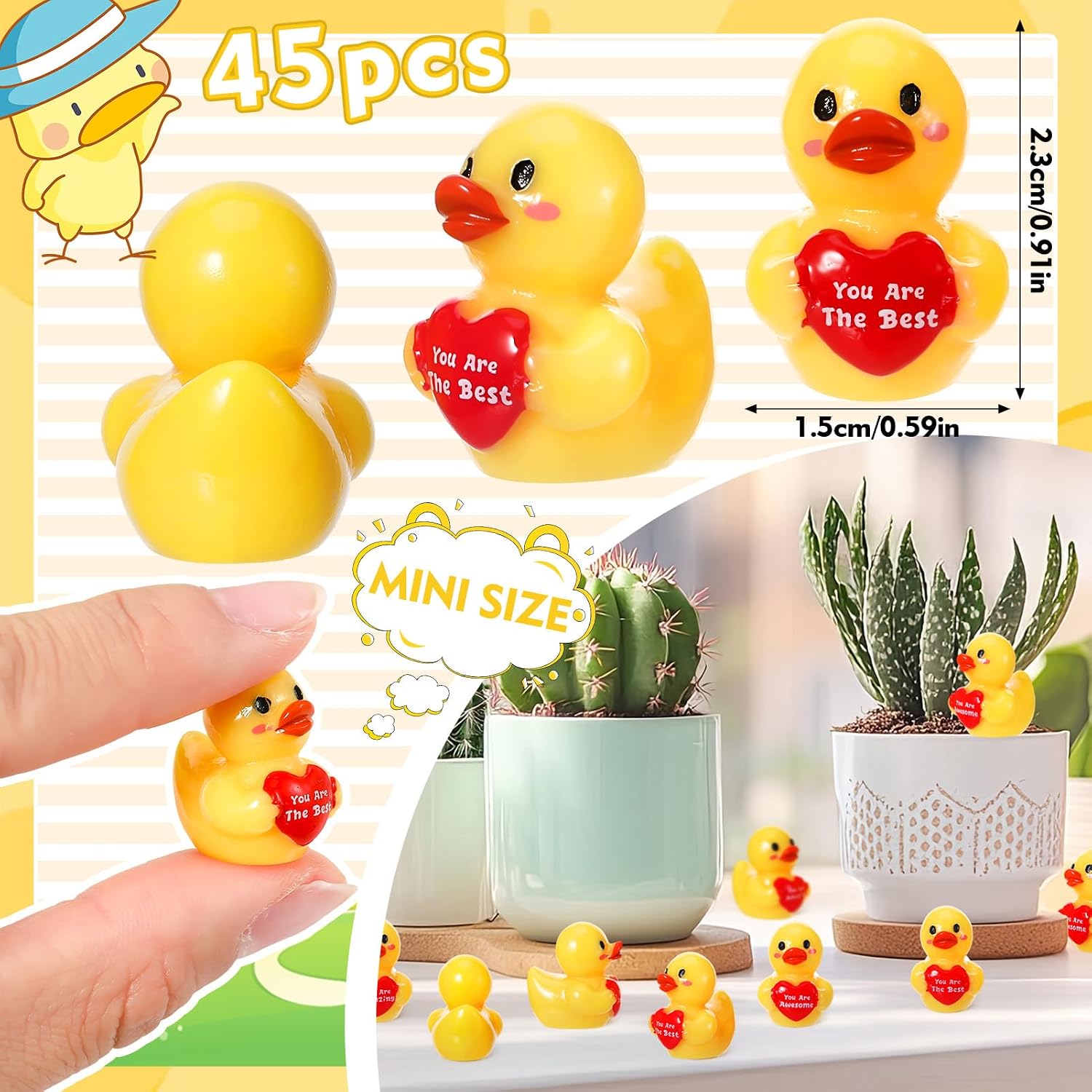 45-Pack Mini Resin Ducks -Positive Word Figurines Motivational & Inspirational Tiny Animals for Office Desk, Employee Appreciation Gifts