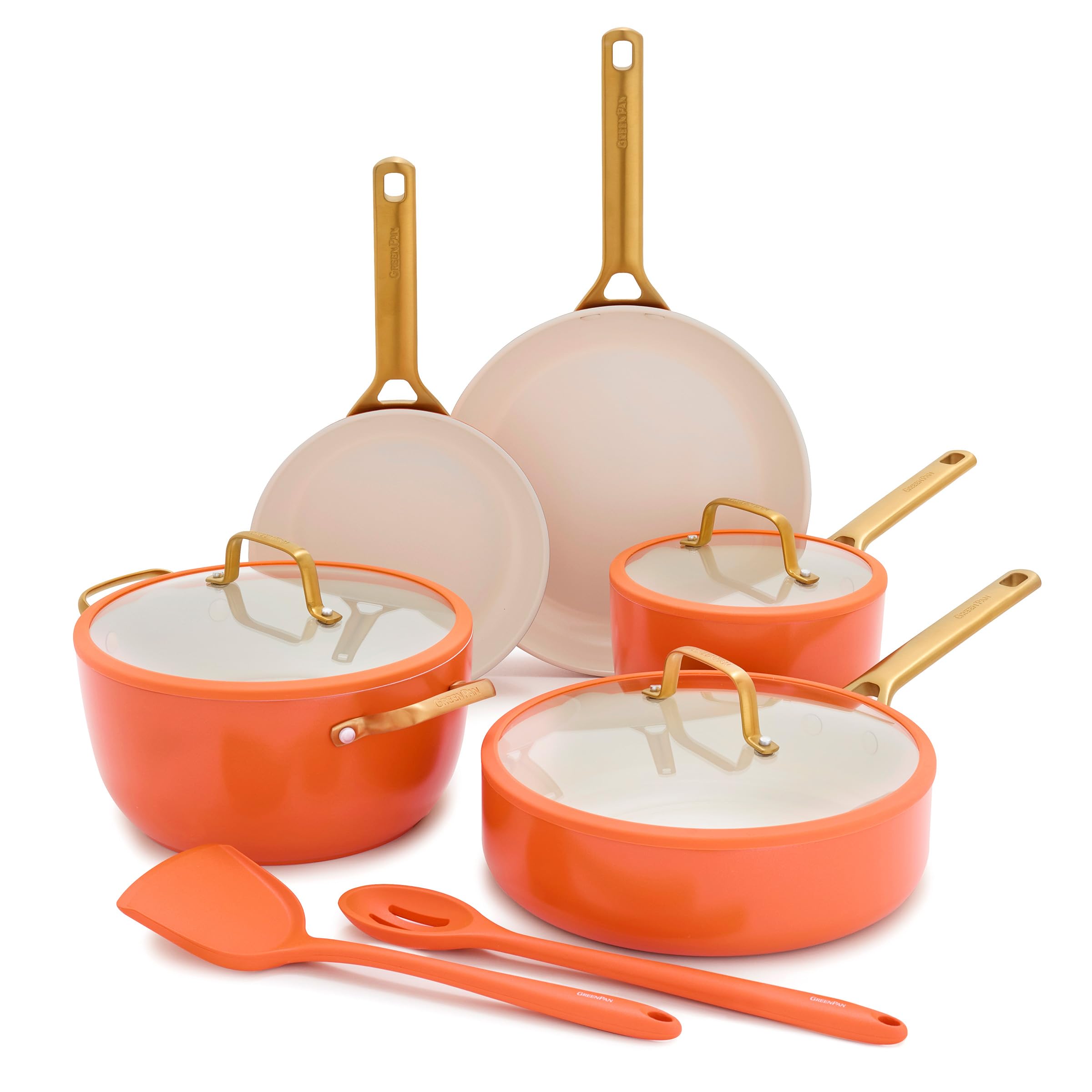 GreenPan Nonstick Reserve Pro 10 Piece Cookware Set, NSF Certified Ceramic, Hard Anodized PFAS-Free Pots & Pans Set with Lids, Stainless Steel Handles, Oven & Dishwasher Safe, Harvest Orange