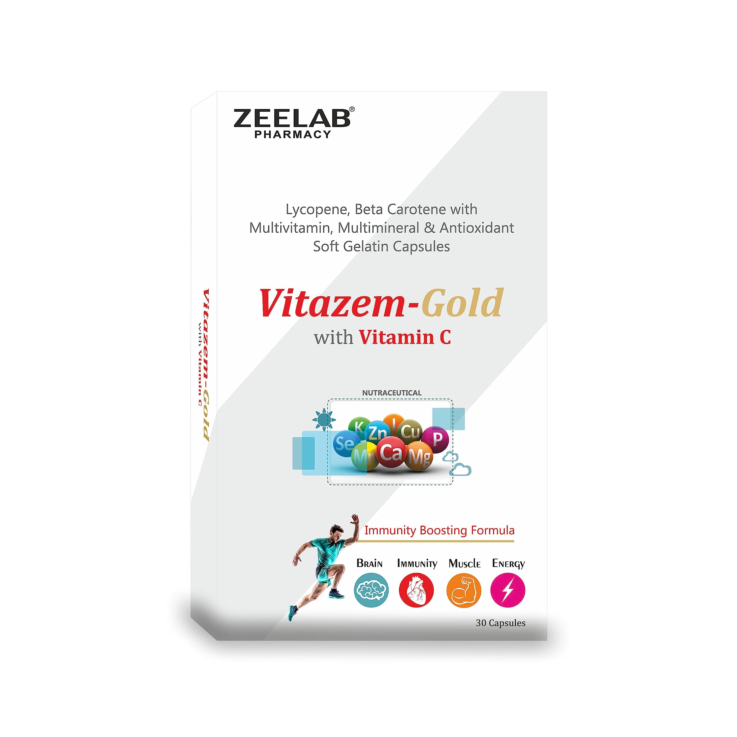 Zeelab Vitazem-Gold with Vitamin C, Multivitamin, Multimineral and Antioxidant Capsules - 30 Softgel Capsules