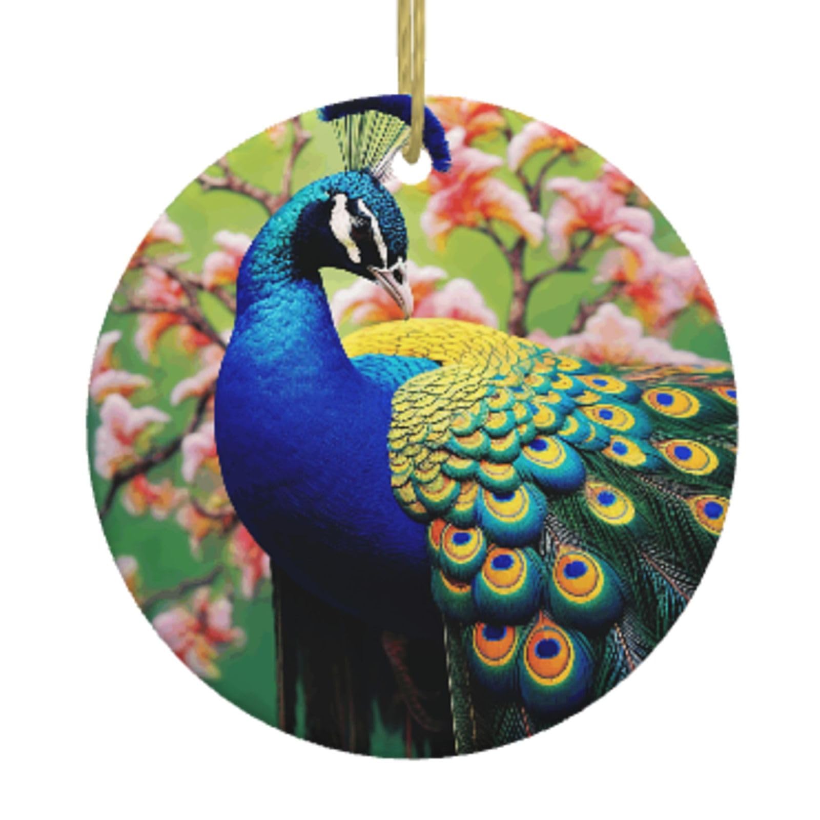 Ceramic Christmas Tree Hanging Ornaments with Gold Ropes Christmas Tree Decorations Round Ceramic Peacock Pendant Keepsake Decorations for Holiday Xmas Gift Ideas