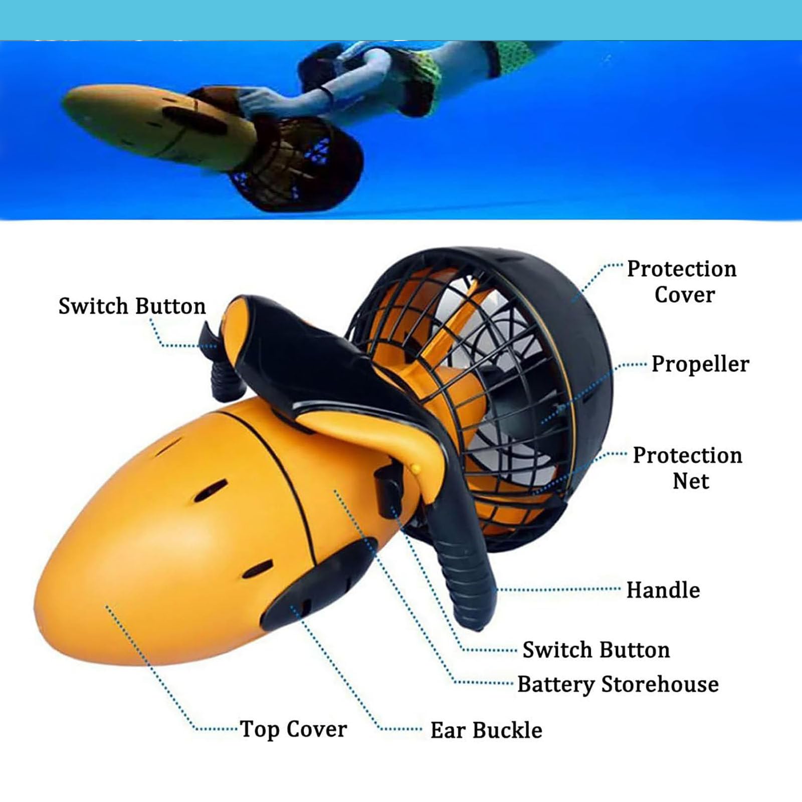 Scooter Subacqueo Elettrico 300W - Doppia Velocità, 6 Km/h, Impermeabile Fino A 30m - Foto 10