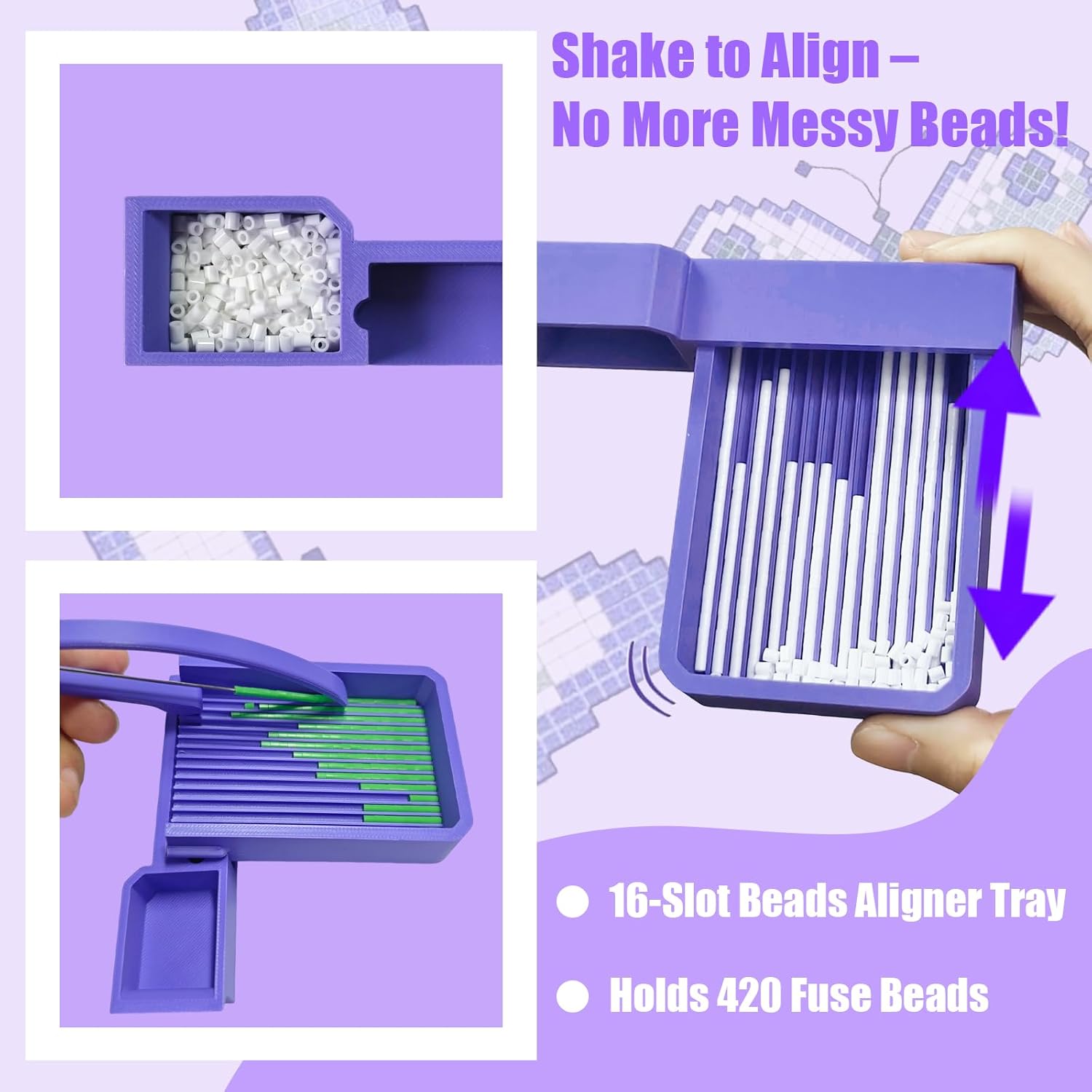 2.6mm Fuse Bead Single Needle Tweezer & Aligner Tray Set, Precision Tool for Fuse Beads Project, Effortlessly Align and Place Iron Beads onto Pegboards (Mini 2.6mm Bead Tool Kit) - Image 2