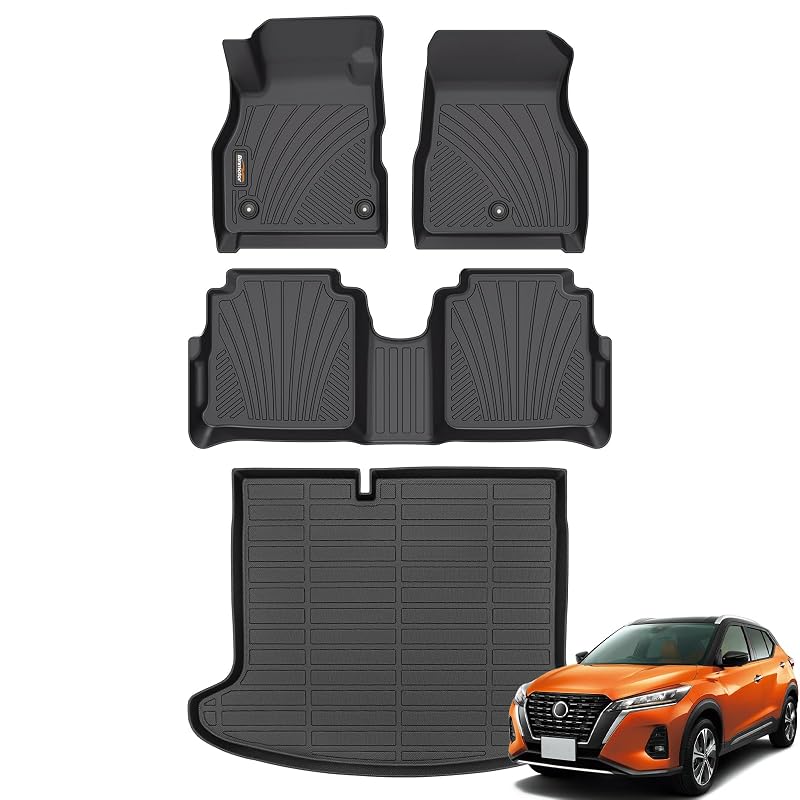Kit de tapetes automotivos e revestimento para porta-malas Binmotor compatível com Nissan Kicks 2018–2024, TPE preto, 4 peças