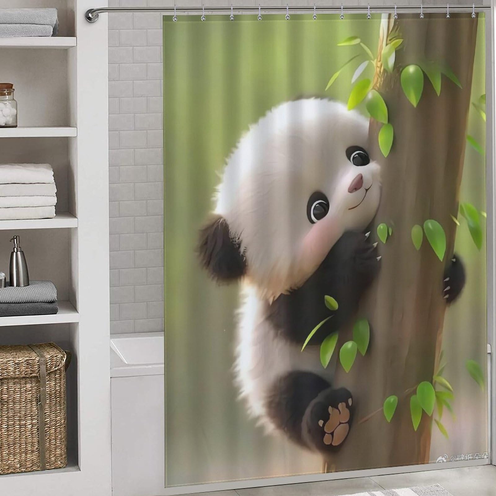 Rideau de douche tissu polyester panda lavable et résistant aux éclaboussures