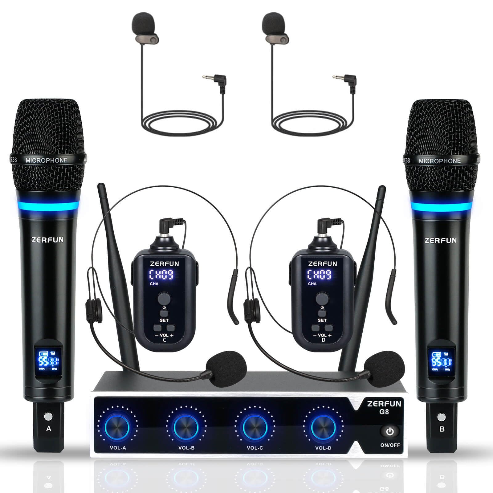 MEラボンエアー Amazon.com: ZERFUN 4 Channel Rechargeable Wireless Microphone