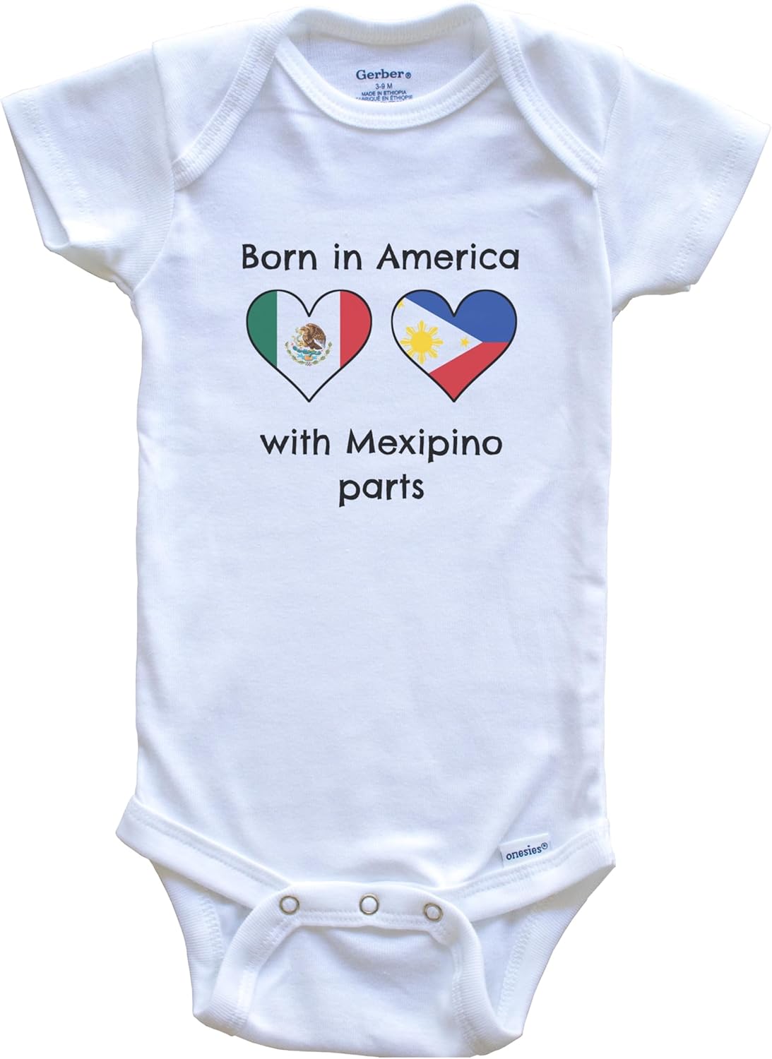 Born in America with Mexipino Parts Funny Mexico Philippines Flags One Piece Baby Bodysuit