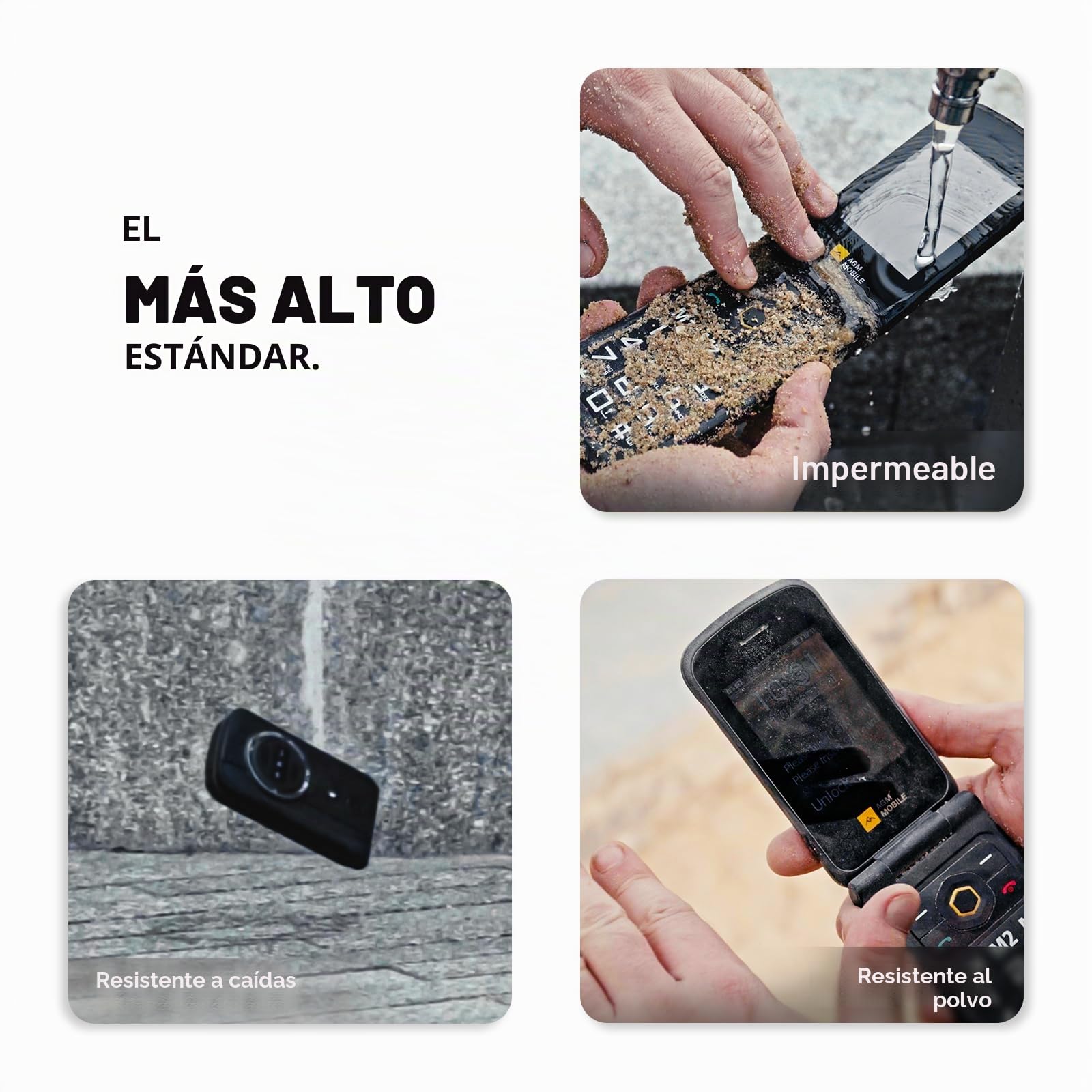 AGM M8 Flip 4G Teléfono Móvil Senior con Botones Grandes | IP68｜IP69K｜SOS｜104 dB｜Composición Rápida｜1500 mAh｜4G Dual-SIM｜Teléfono Resistentes Móvil Plegable