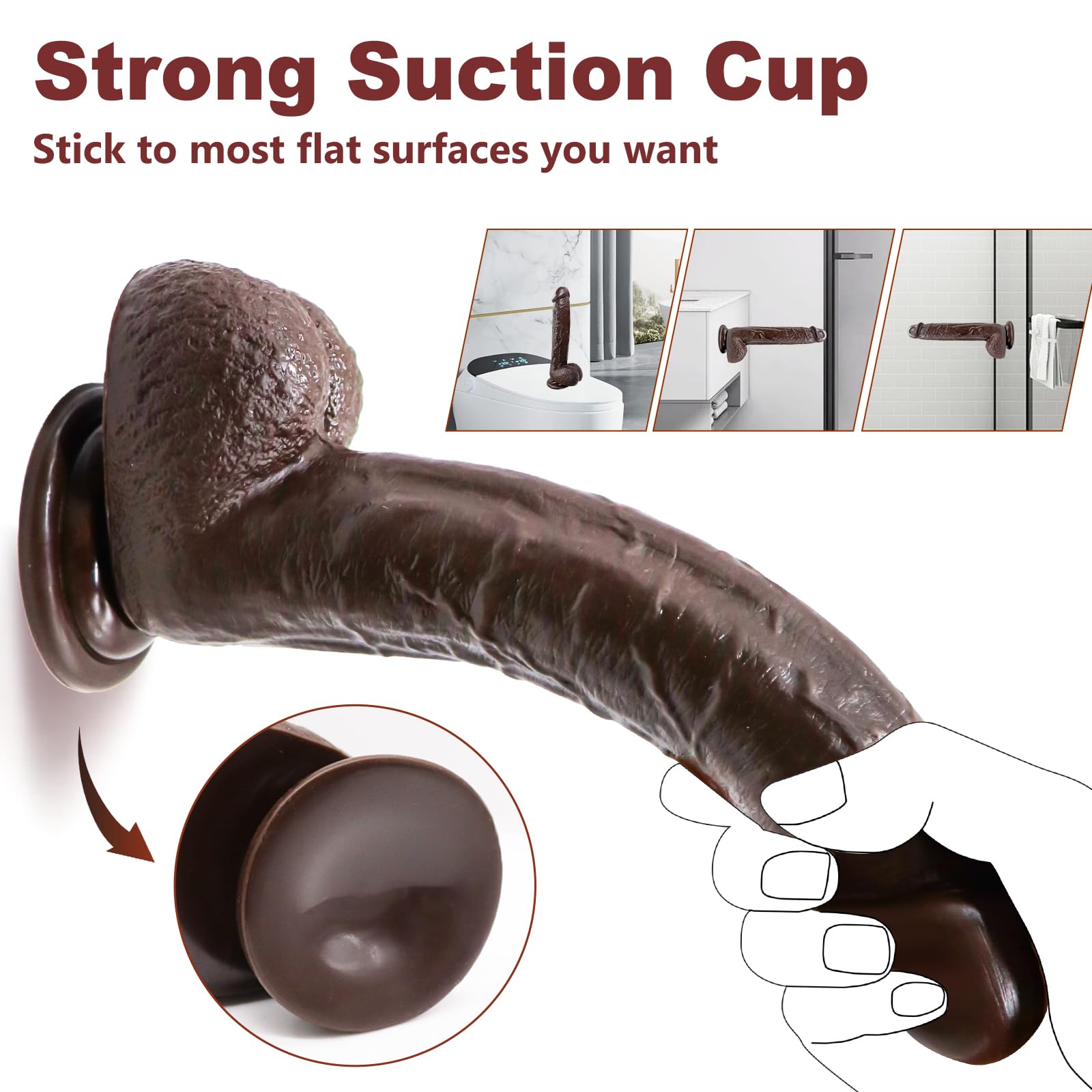 9.25 Inch Realistic Dildo Adult Sex Toys for Women Men, Lifelike G Spot Clitoral Black Huge Dildo with Strong Suction Cup for Hands-Free Play, Flexible BBC Anal Toys for Lesbian Strap-on Play (): Brown
