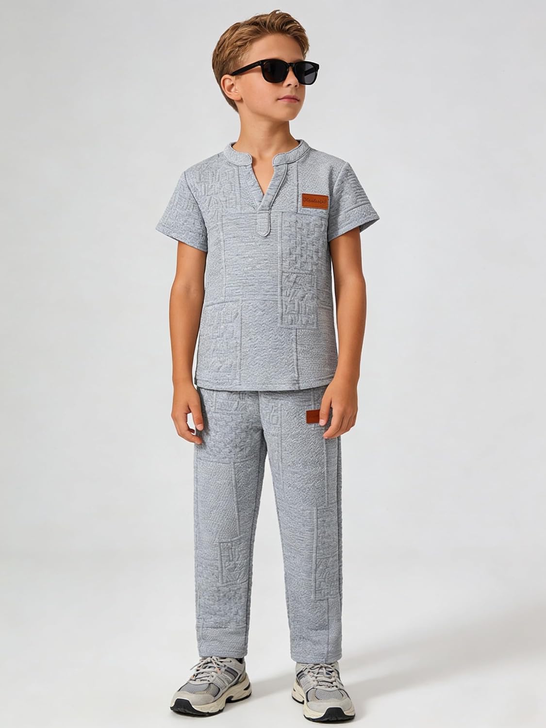 Cakaner Boys Clothes Short Sleeve Top and Long Pants Set Two Piece School Outfit Size 7-14