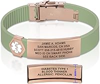 Vista 191 de Divoti Pulsera de identificación de alerta médica grabada personalizada, grabado láser de doble cara, pulsera de silicona, cierre de seguridad