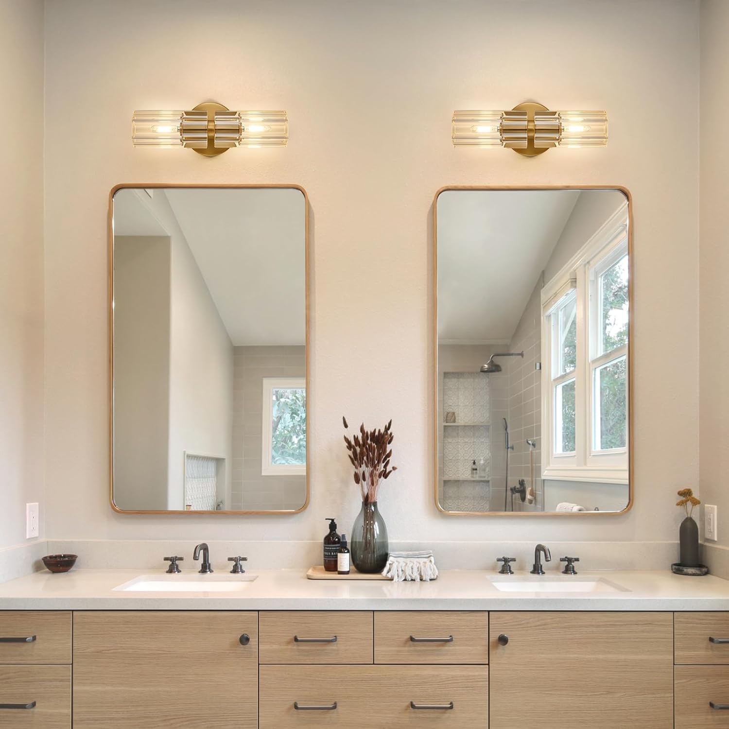 Crystal Wall Sconces Set of Two, 13" Modern Brass Sconces Lighting with K9 Crystal Lampshade,Indoor Wall Sconce Bedroom Wall Light Fixtures for Living Room Bathroom Hallway Stairs Entryway