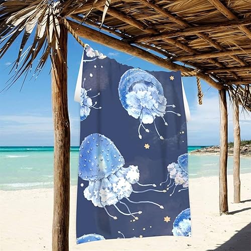 Miniatura 3 de ALAZA Toalla de playa de medusas subacuáticas con estrellas de mar, absorbente y de secado rápido, toalla de playa grande de microfibra sin arena