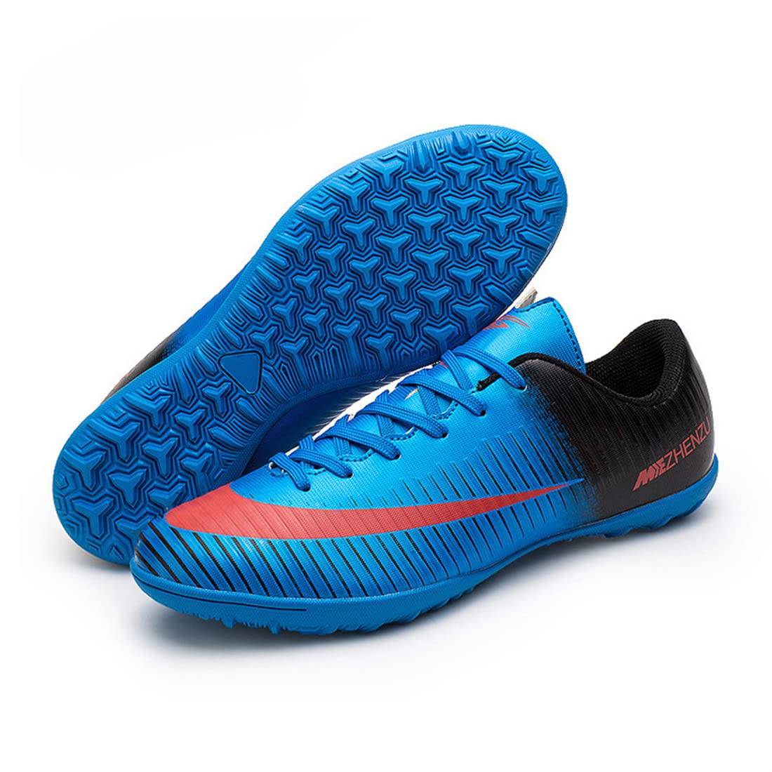 FJJLOVEMen's Soccer Boots, Breathable Football Shoes TF Football Athletic Shoes for Outdoor/Indoor,Blue,35 EU