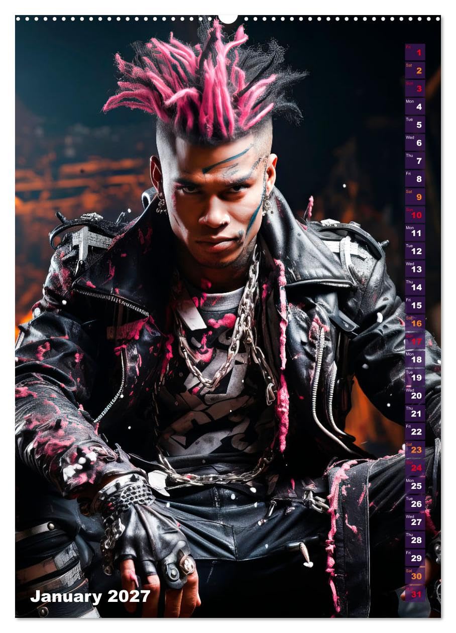 CYBERPUNK Cool guys (Wall Calendar 2027 DIN A2 portrait), CALVENDO 12 Month Wall Calendar: Rebels in the era of AI technology